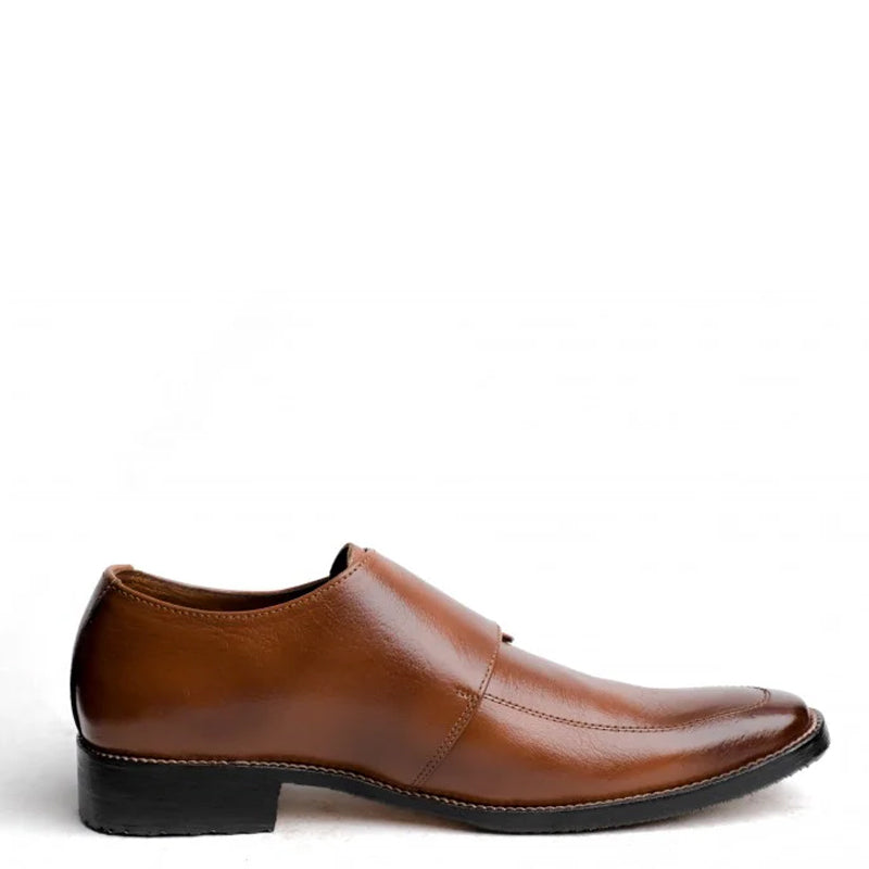 Men Polished Leather Single Monk Strap Shoe Tan