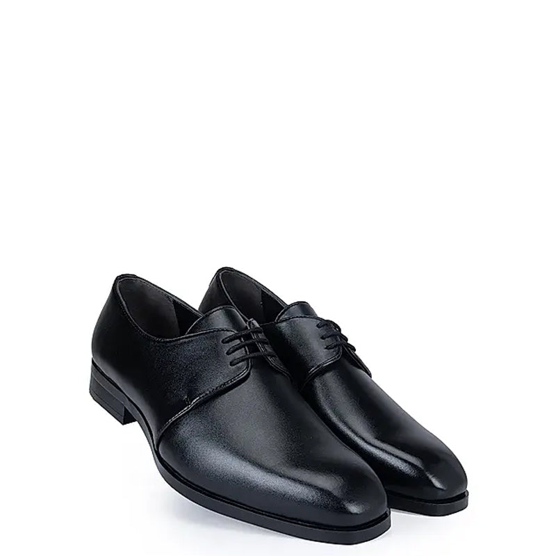 Plain Polished Shiny Leather Derby Shoe Black