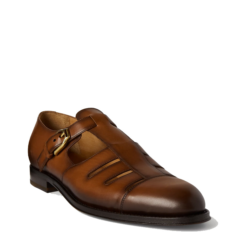 Closed Brown Toe Solid Leather Fisherman Sandal