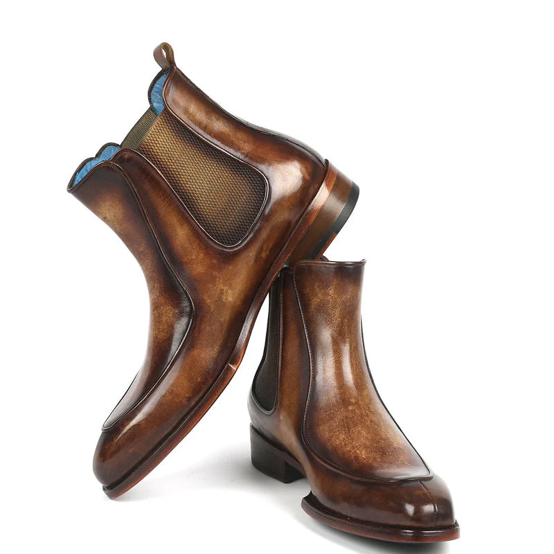 Luxury Pure Leather Handpainted Chelsea Tan & Brown Boot