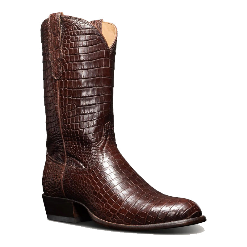 Coffee Crocodile Slip On Zipper Western Cowboy Boot Coffee