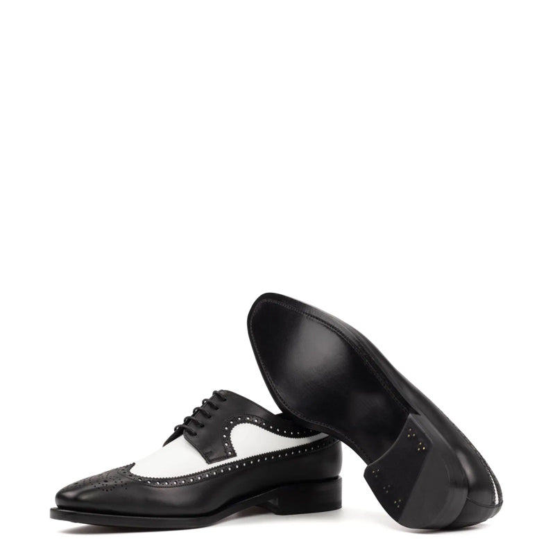 Wingtip Dual Solid Leather Oxford Shoe in Black and White