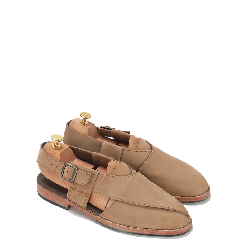 Ethnic Suede Leather Comfort Peshawari Beige Sandal