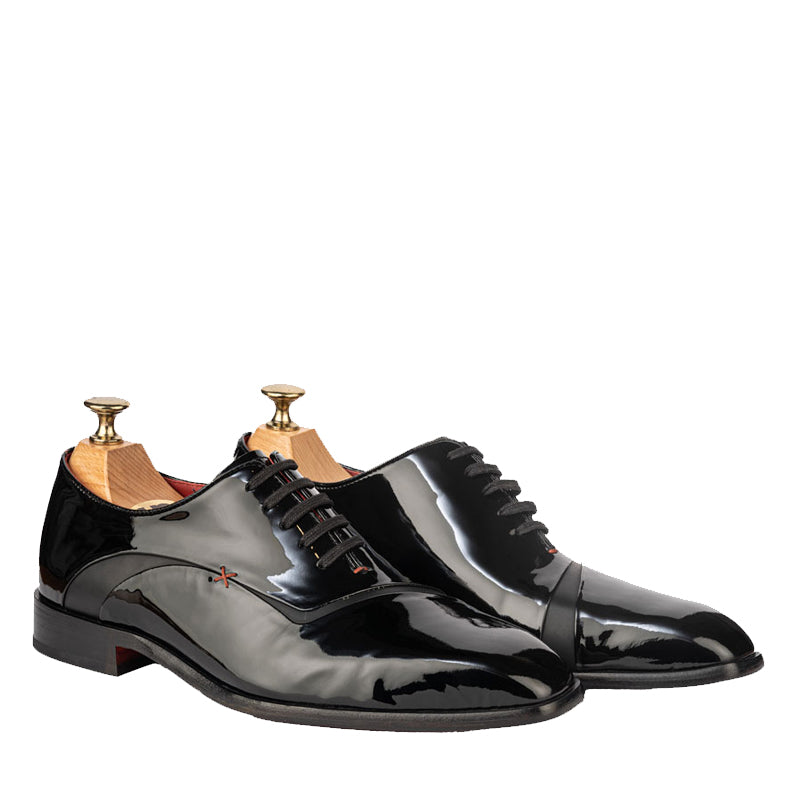 Patent Meta Cut Shiny Leather Oxford Black Shoe