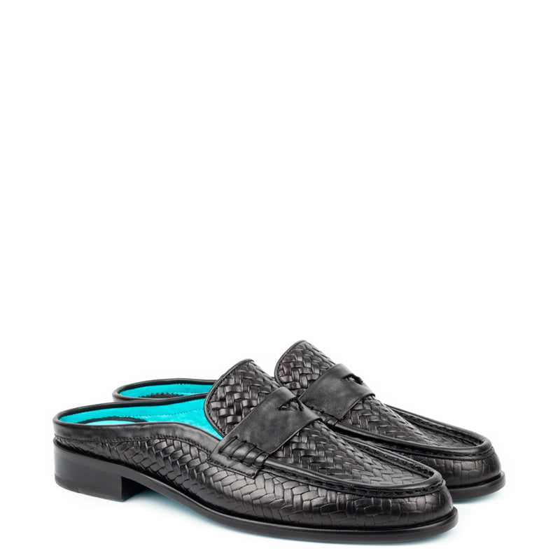 Men Handmade Solid Leather Black Mule