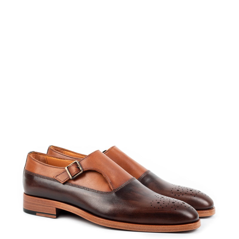 Danube Leather Single Monk Strap Shoe Tan and Brown