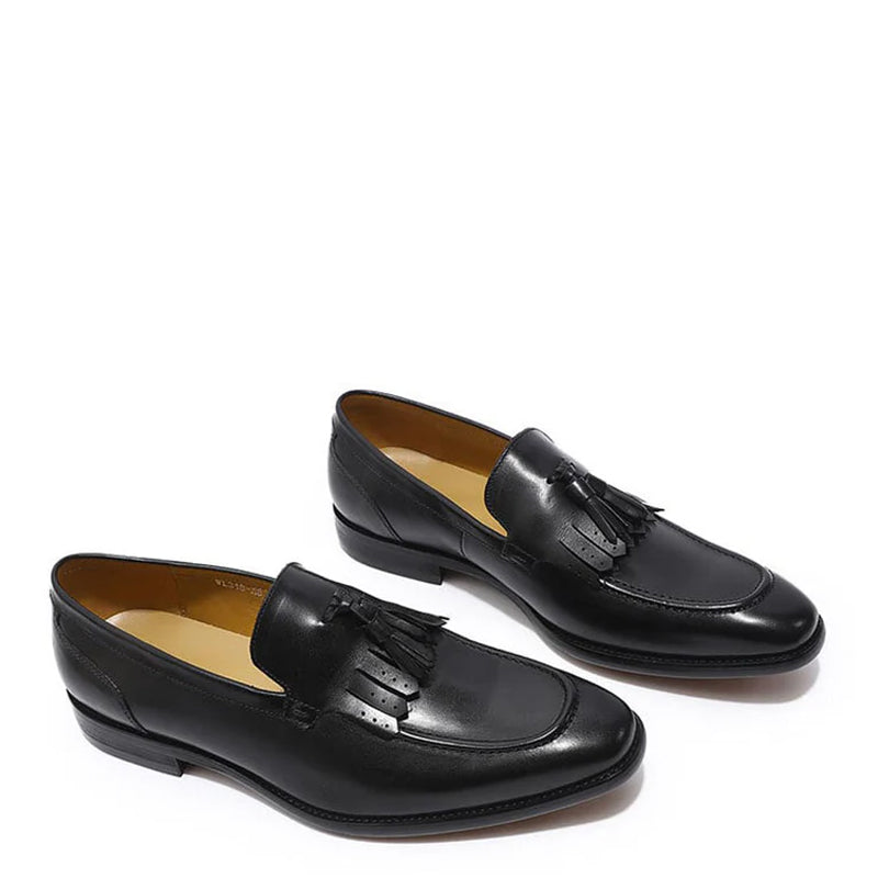 Leather Slip-On Tassel Black Loafer For Men