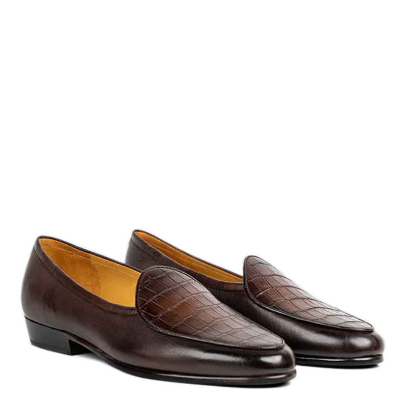 Croco Solid Leather Formal Brown Loafer