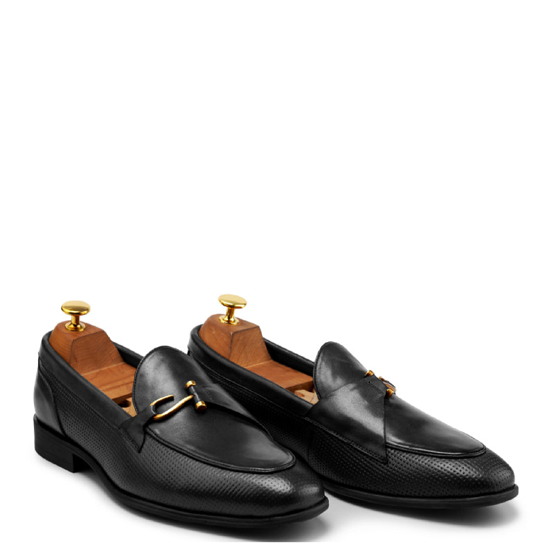 Classic Side Hook Leather Black Loafer