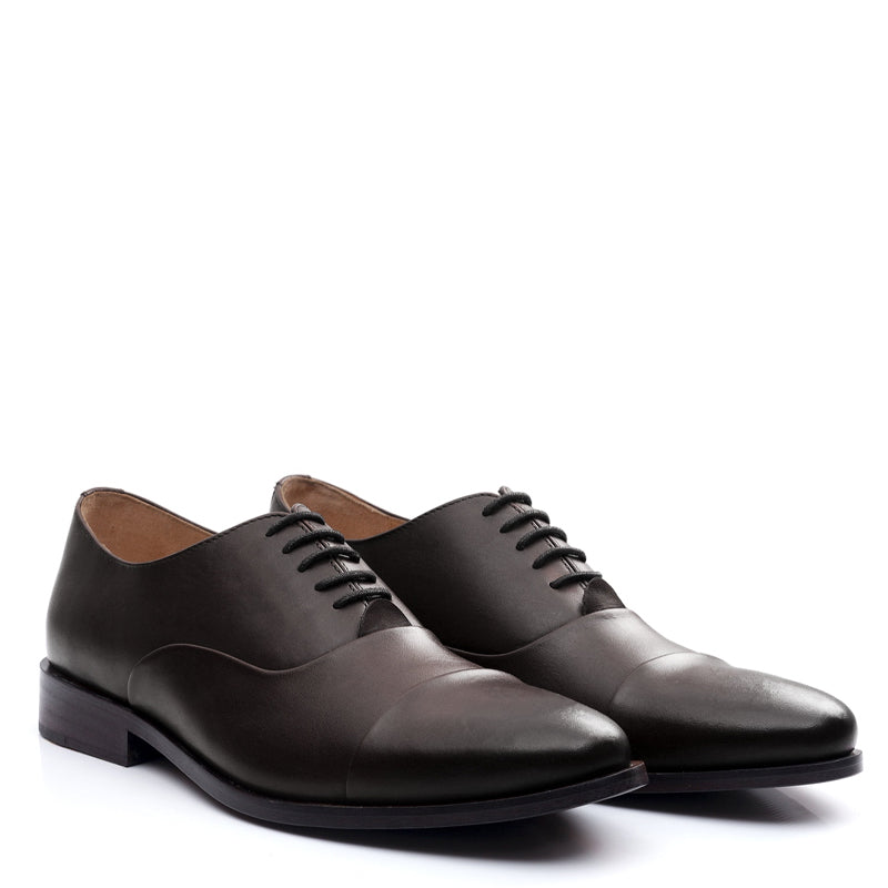 Polished Leather Captoe Plain Oxford Shoe Dark Brown