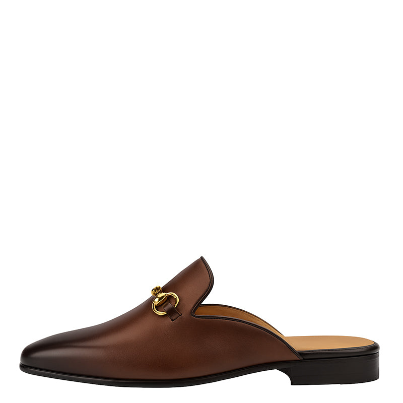 Plain Design Leather Mule Brown
