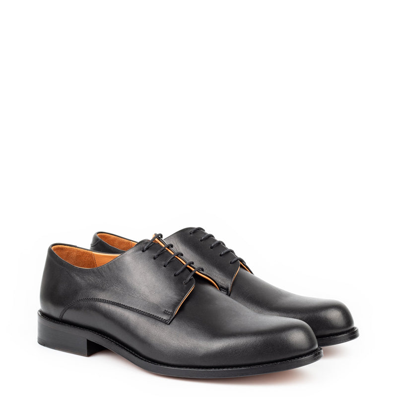Polished Plain Italian Leather Derby Shoe Black