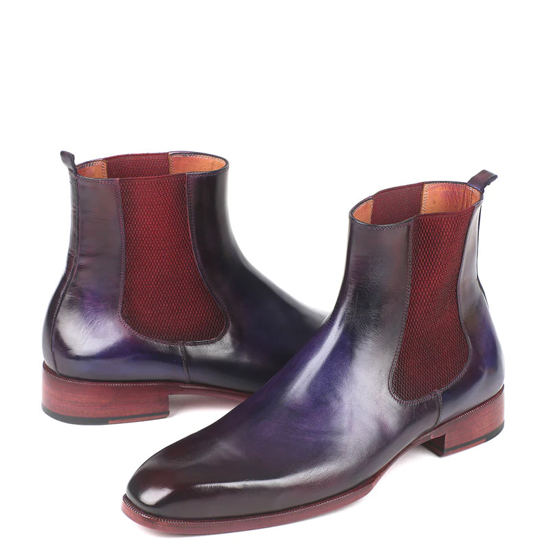 HandPainted Solid Leather Chelsea Boot Black and Green
