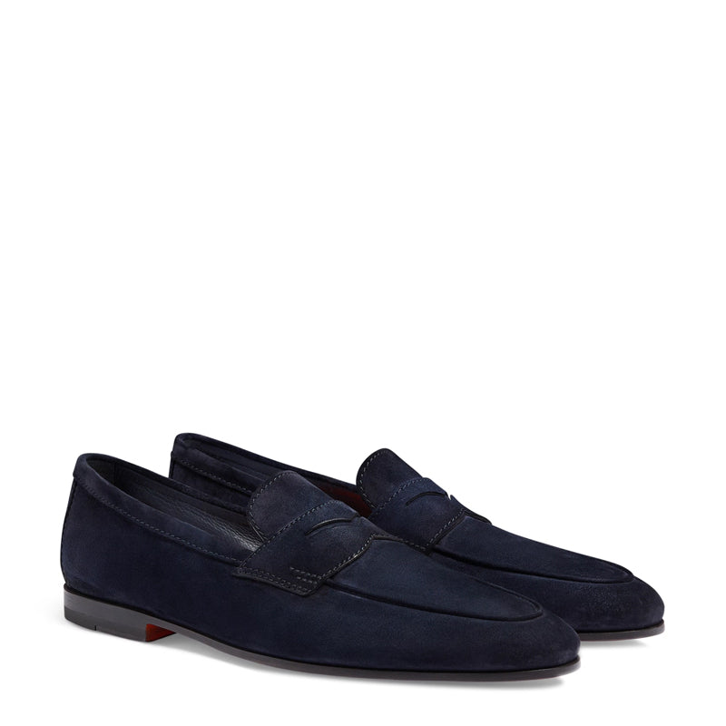 Men’s Blue Suede Penny Loafers – Classic Slip-On