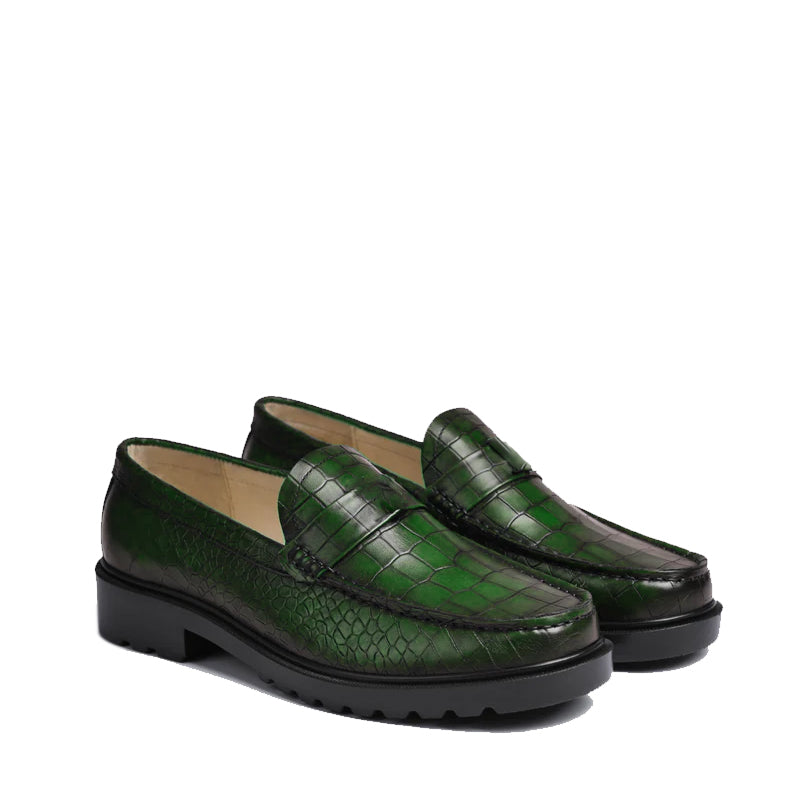 Men's Round Toe Croc Loafers Black
