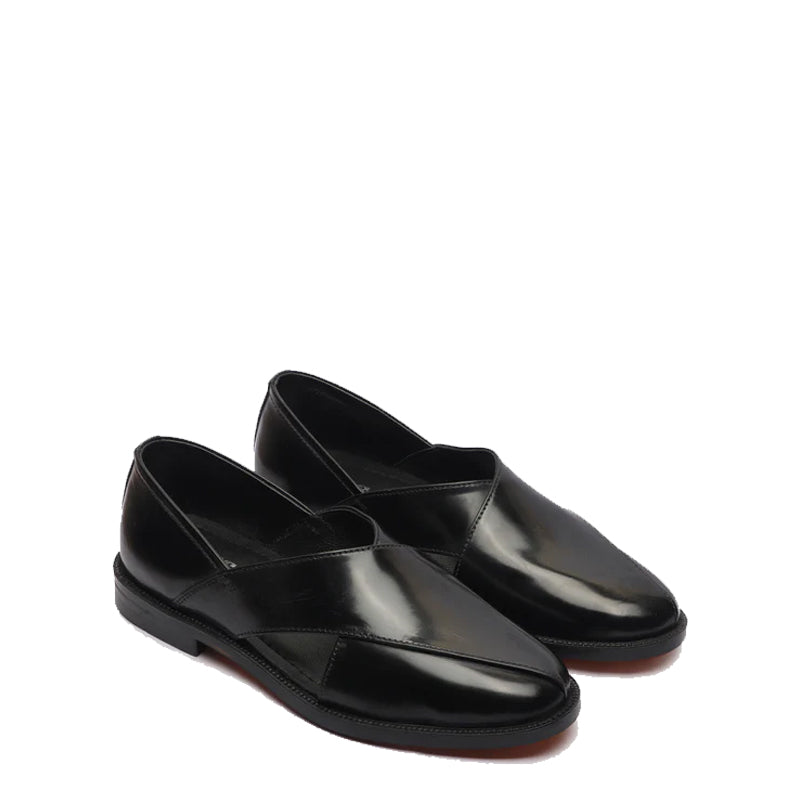 Shiny Leather Closed Comfort Peshawari Black Sandal