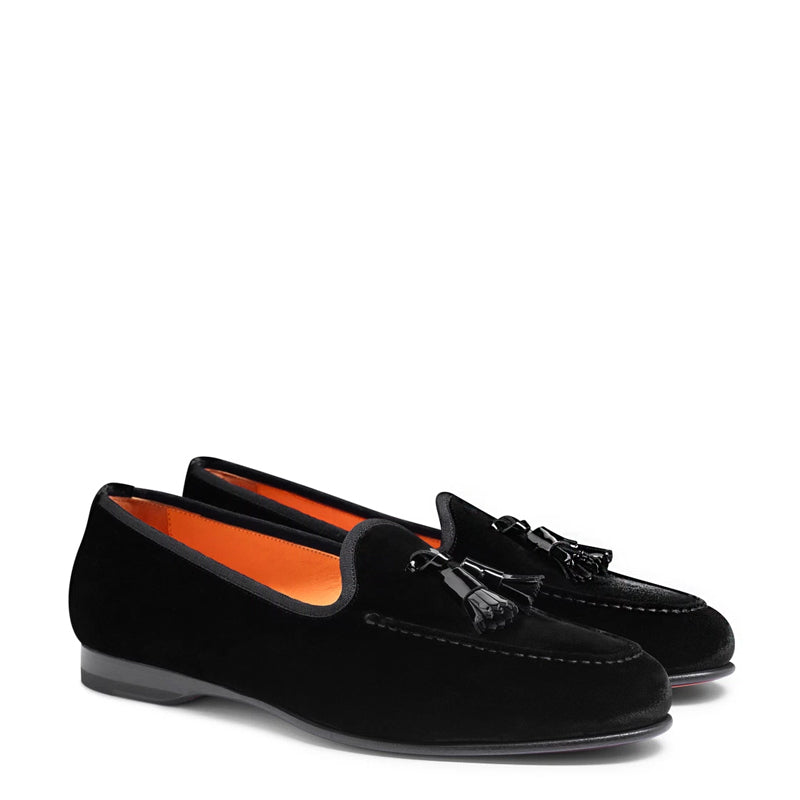 Suede Andrea Velvet Leather Tassel Black Loafer