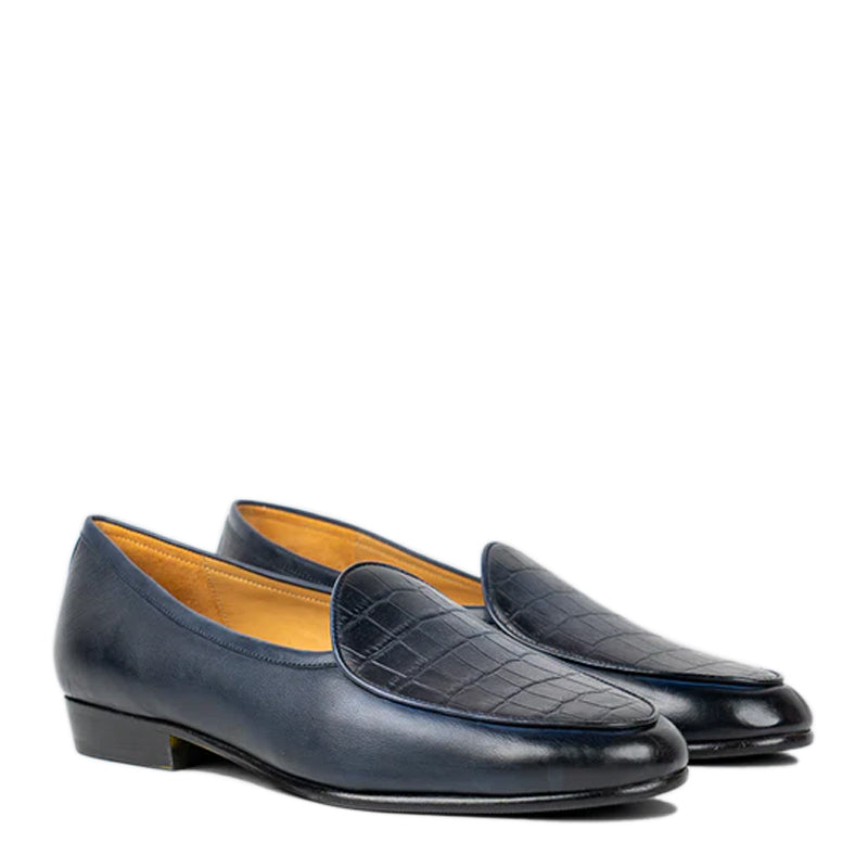 Men Croco Solid Leather Blue Loafer