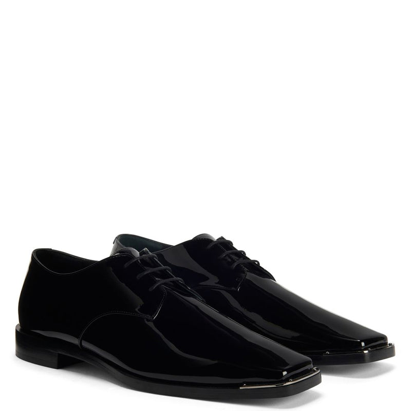 Patent Shiny Leather Plain Toe Derby Shoe Black