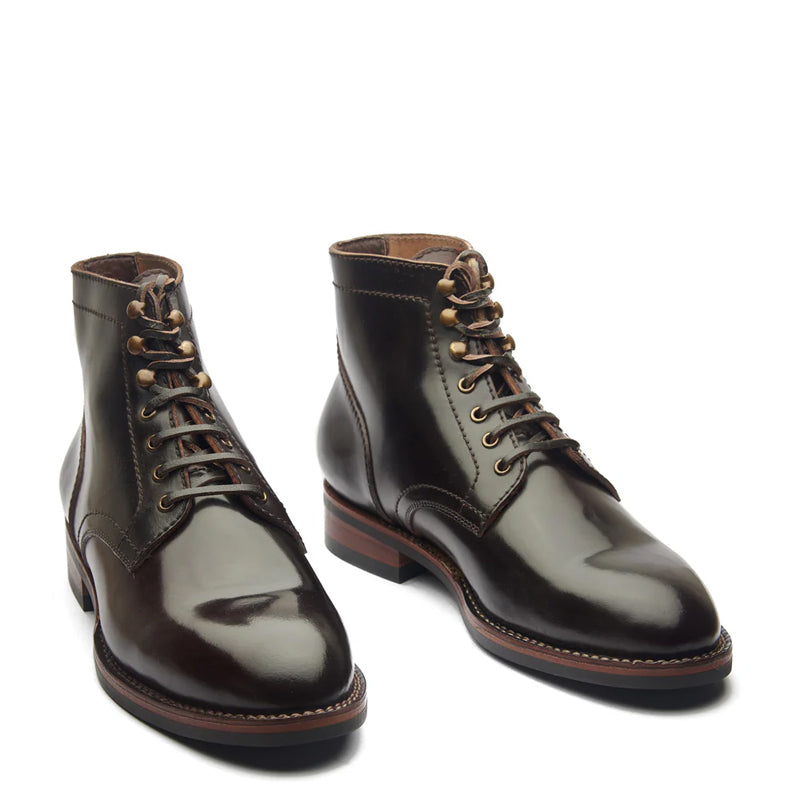 Men Polished Leather Derby Ankle Brown Boot