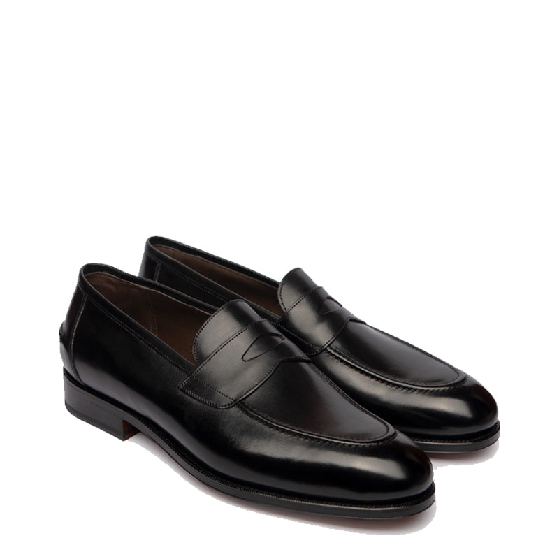Polished Plain Leather Penny Black Loafer For Men