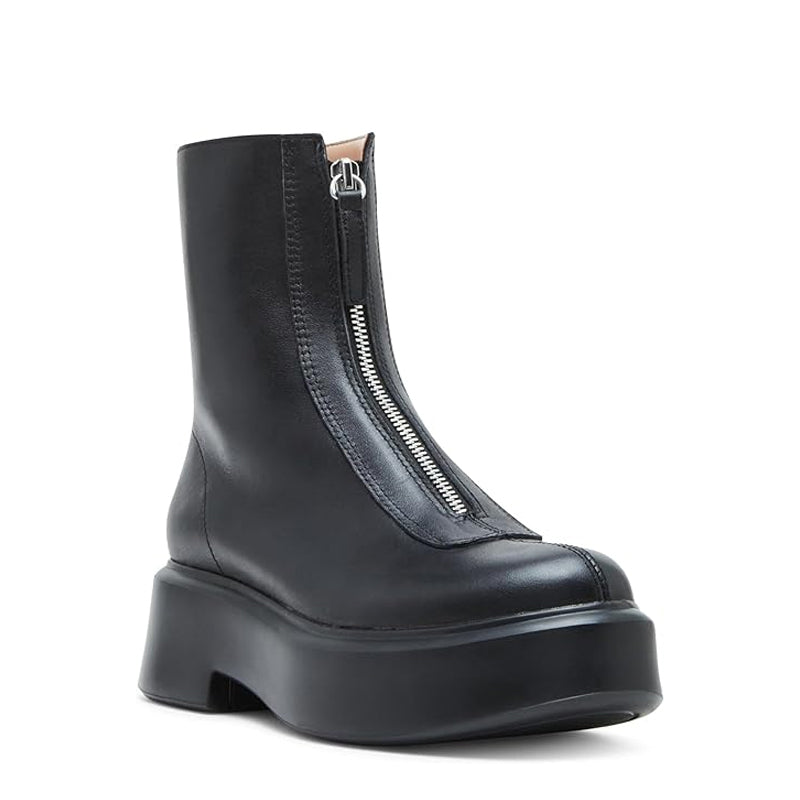 Premium Row Zipped-Front Leather Ankle Black Boot