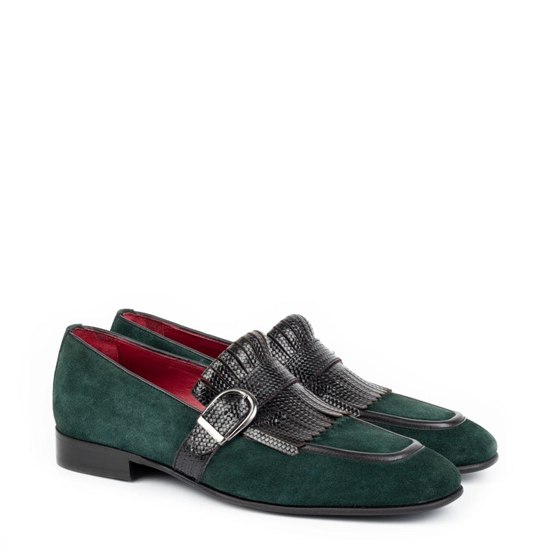 Suede Handmade Leather Single Monk Straps Green Shoe