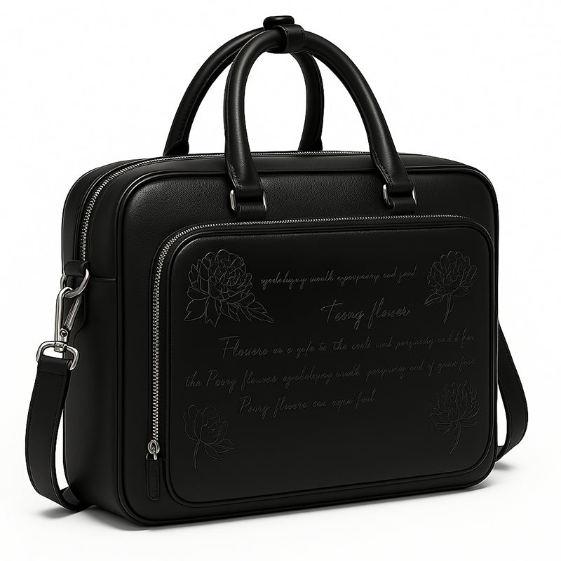 Italian Black Men's Printed Leather Laptop Bag