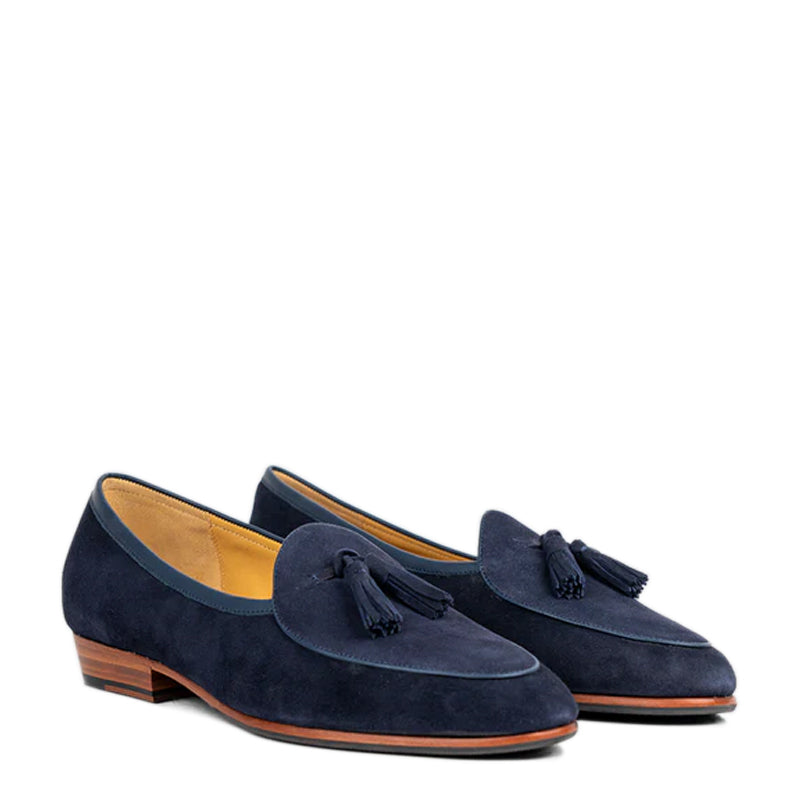 Classic Suede Leather Tassel Blue Loafer