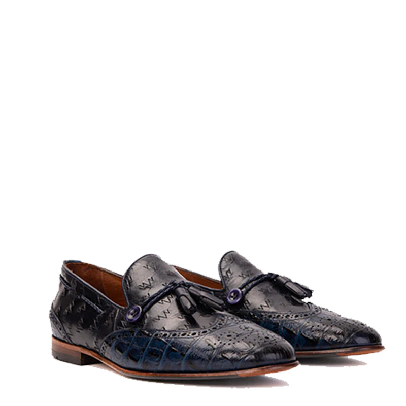 Blue Leather Tassel Loafer Men Shoe