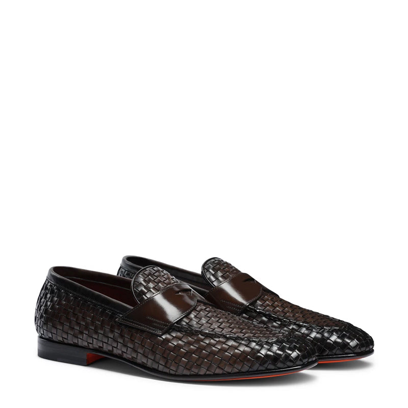 Penny Woven Shiny Leather Brown Loafer