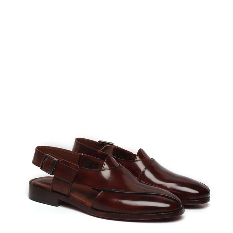 Leather Handmade Cross Strap Peshawari Brown Sandal
