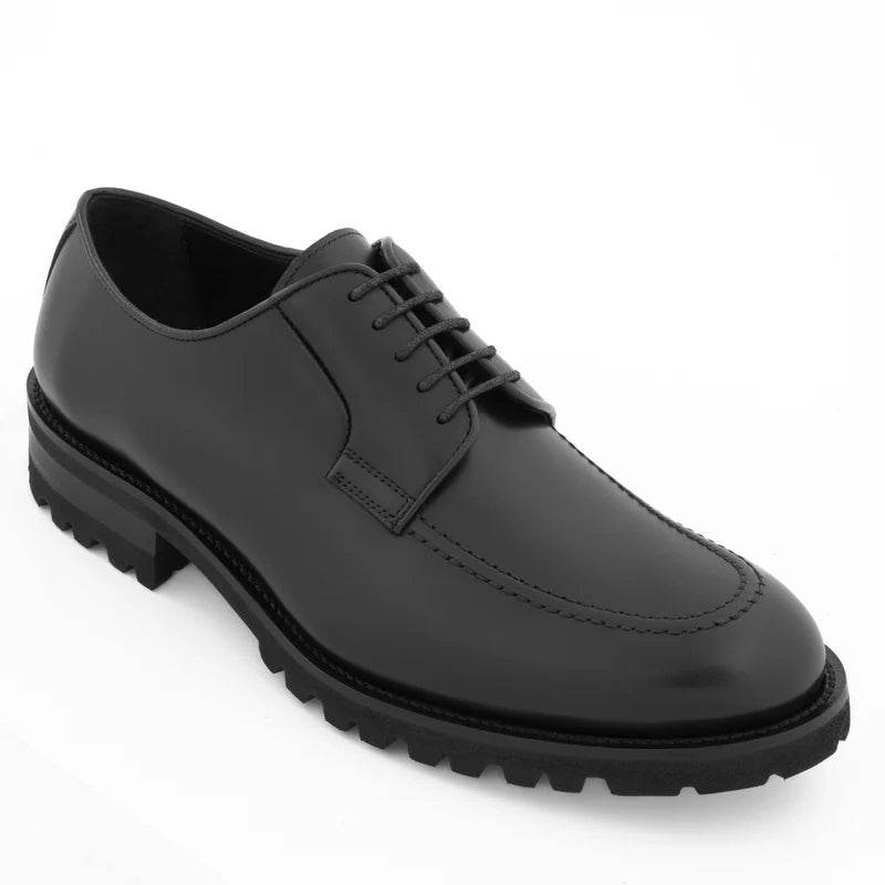 Men Classic Plain Solid Leather Black Derby Shoe