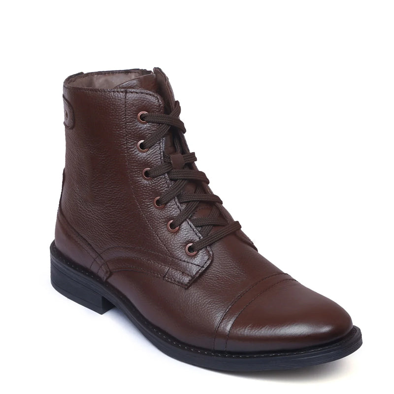 Men Lace-Up Leather Casual High Ankle Boot Brown