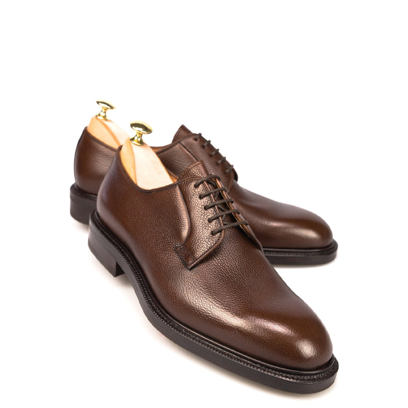 Plain Classic Polished Leather Derby Shoe Brown