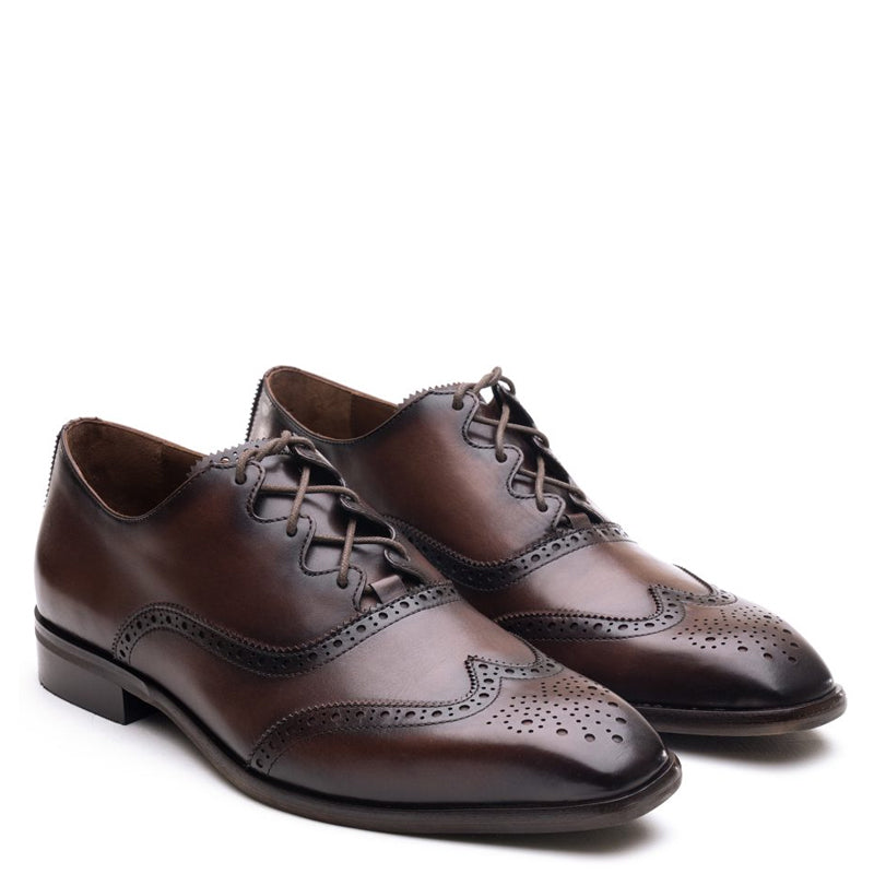 Men Wingtip Whole-Cut Leather Oxford Brown Shoe