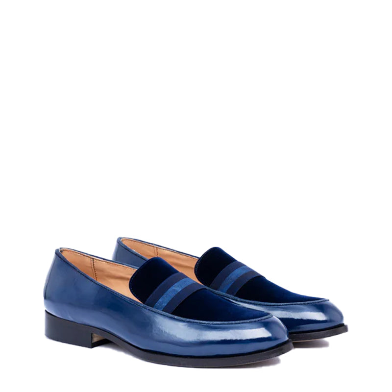 Upper Suede Patent Shiny Leather Blue Loafer