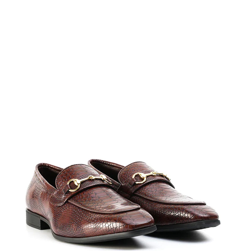 Men Horsebit Snake Effect Slip-On Shoes