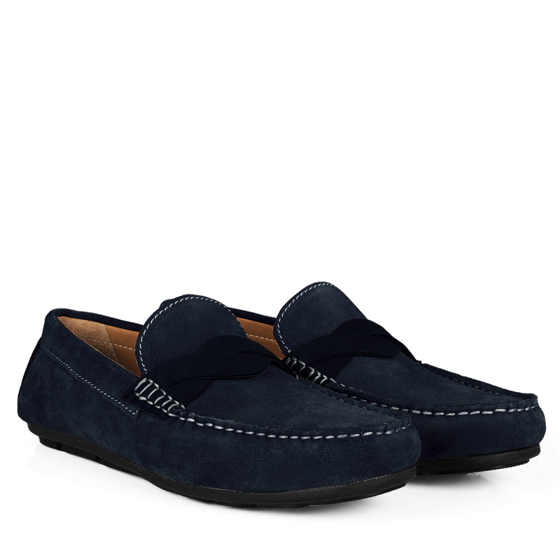 Penny Suede Cross Strap Leather Blue Loafer