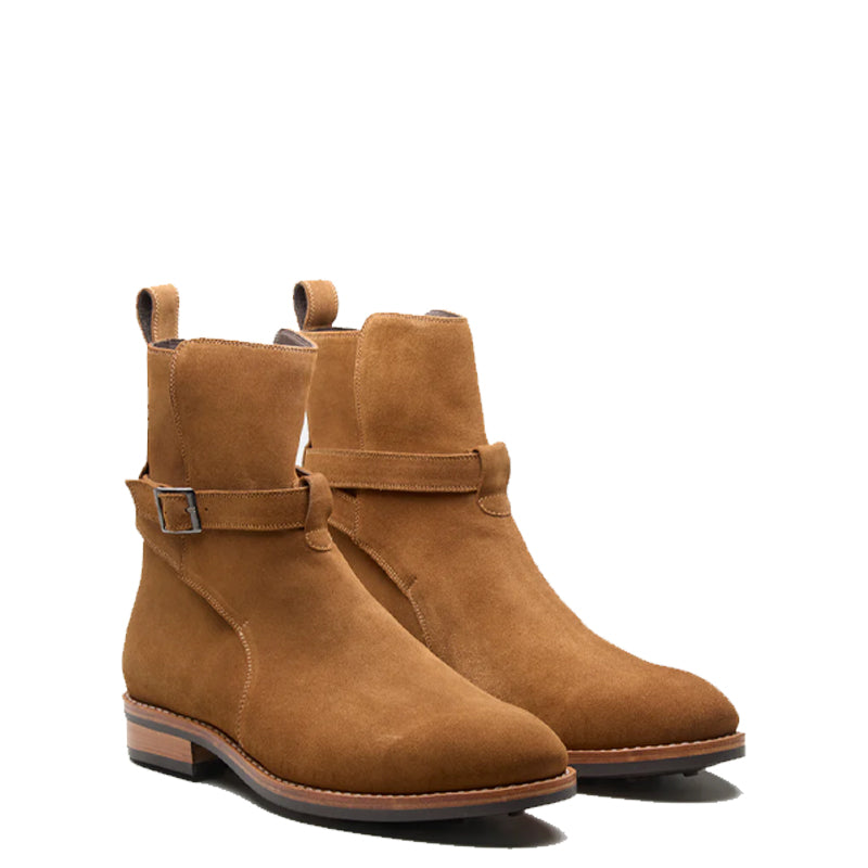 Men Suede Leather Jodhpur Tan Boot With Side Buckle