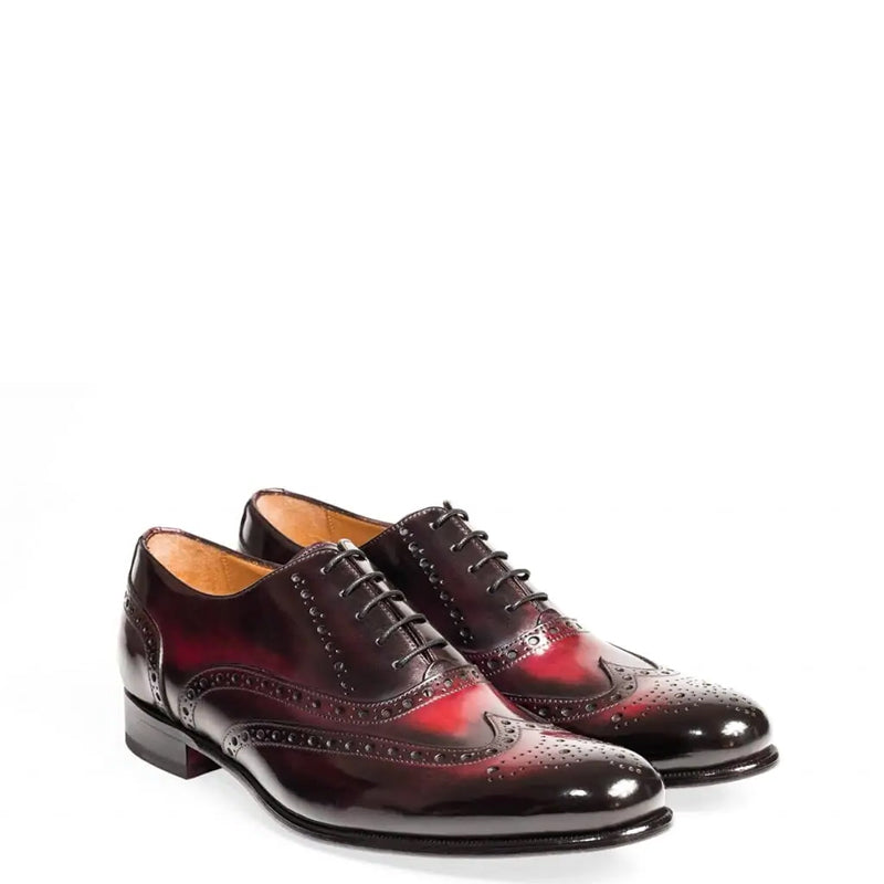 Men Wingtip Shiny Leather Oxford Burgundy Shoe