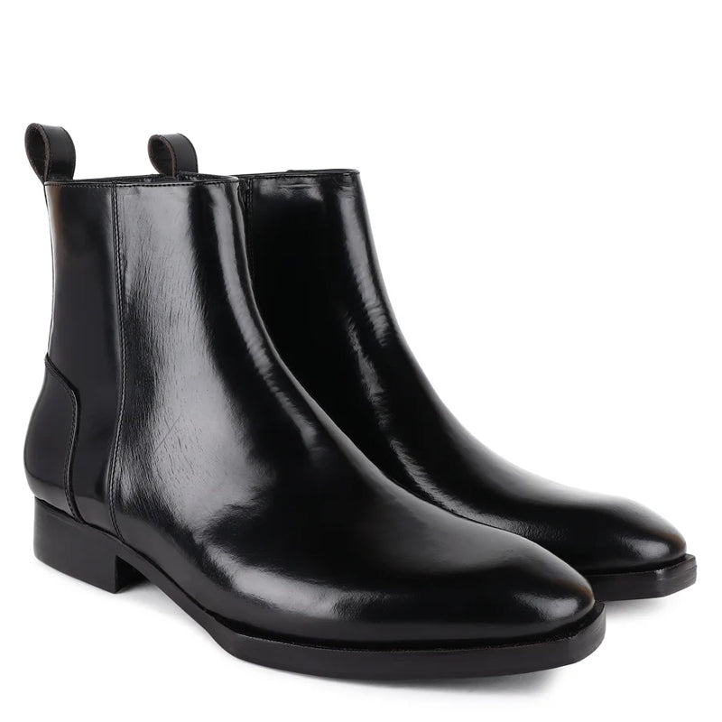 Luxury Handmade High-Top Leather Side-Zipper Boot Black