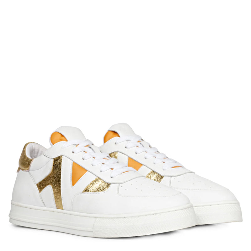 Leather Handcrafted White and Yellow Sneaker For Men