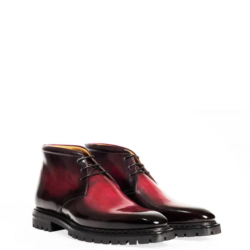 Men Handpainted Solid Leather Chukkas Burgundy Boot