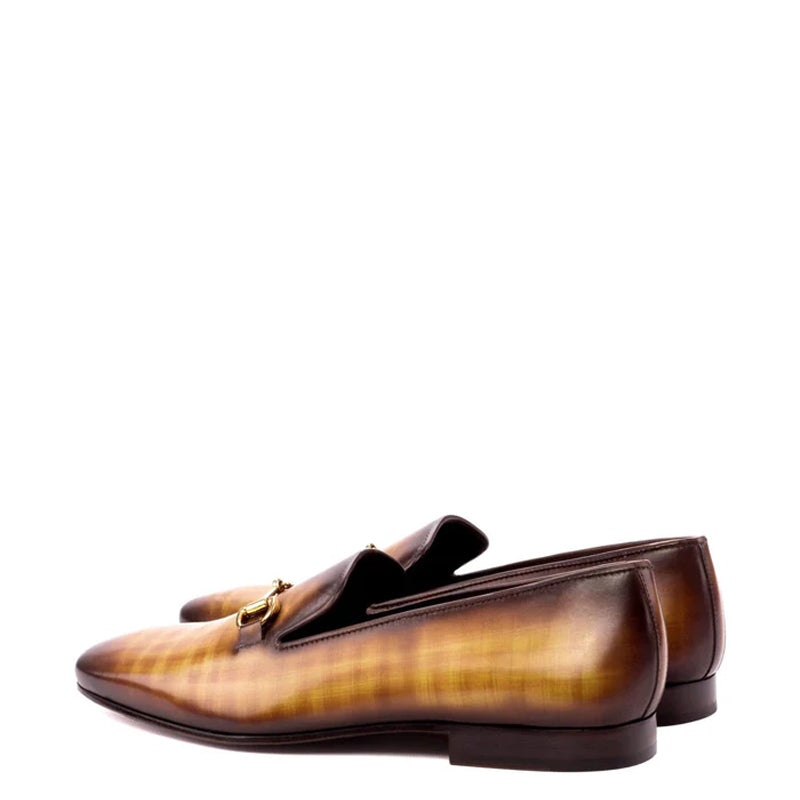Patina Handpainted Leather Loafer With Gold Buckle