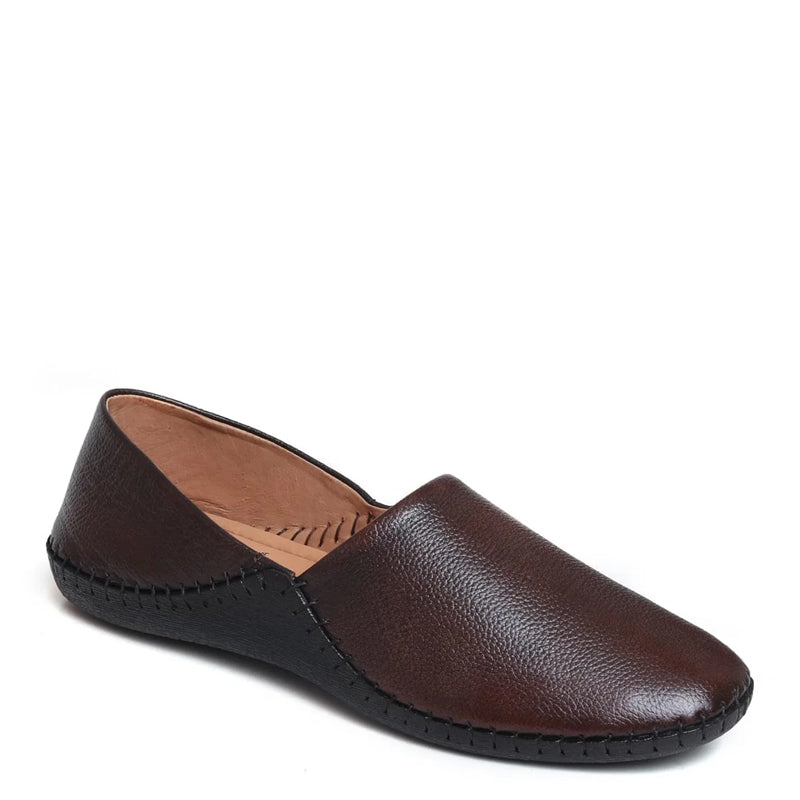 Men Textured Casual Leather Brown Loafer
