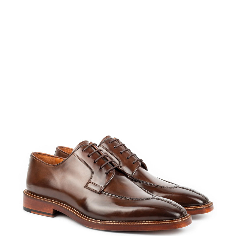 Split Toe Handpainted Crust Leather Derby Shoe Brown