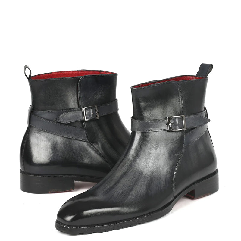 Patina Leather Jodhpur Black and Grey Boot With Side Buckle