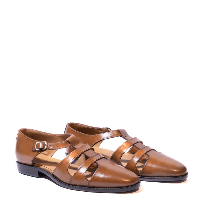 Premium Back Strap Shiny Leather Brown Comfort Sandal