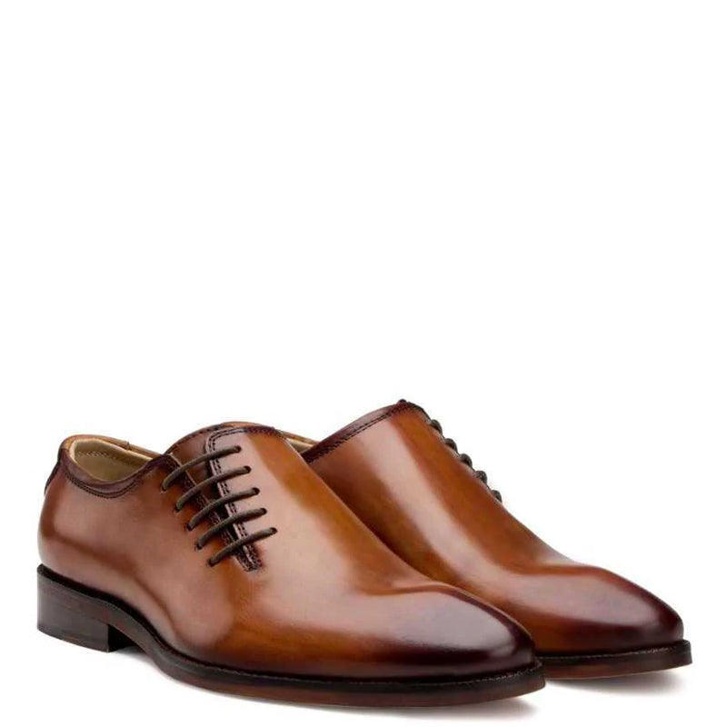 Side Lace-Up Wholecut Leather Tan Oxford Shoe